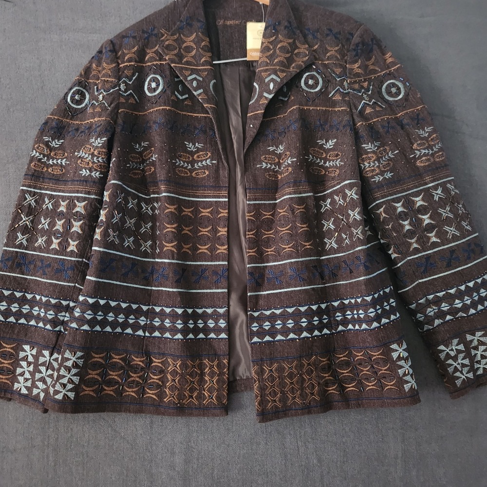 Coldwater Creek Jacket Women's Size 18 Brown‎ Southwestern Lined Beaded NWT